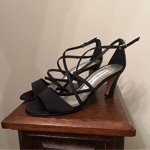 Vintage Annie Lago Black Satin Strappy Sandal Heels